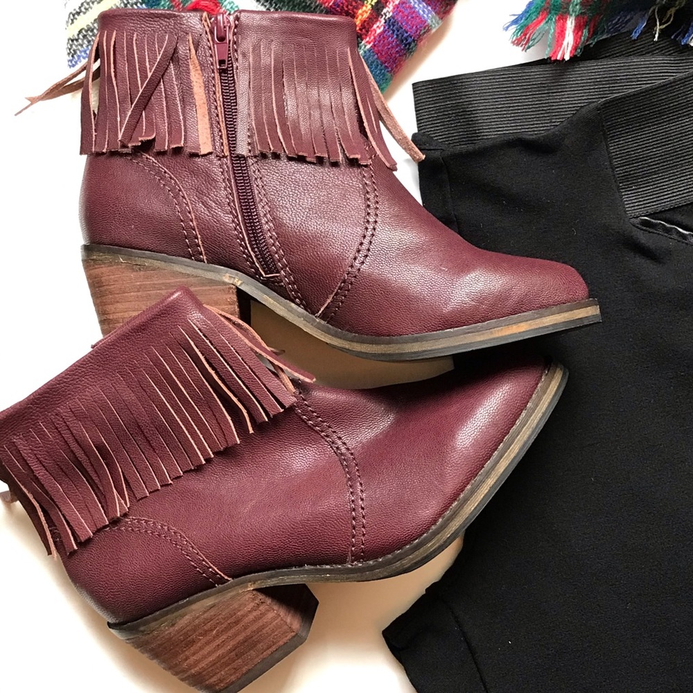 Fringe Ankle leather booties Boots Size 6